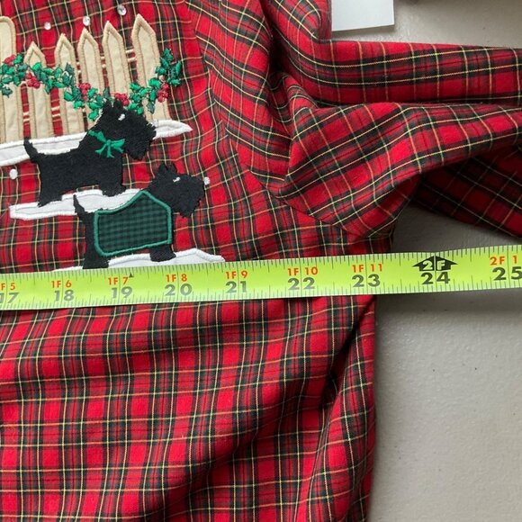 VTG Karen Scott XL Red Plaid Button-Up Shirt Christmas Embroidered Scottie Dogs - Picture 7 of 14